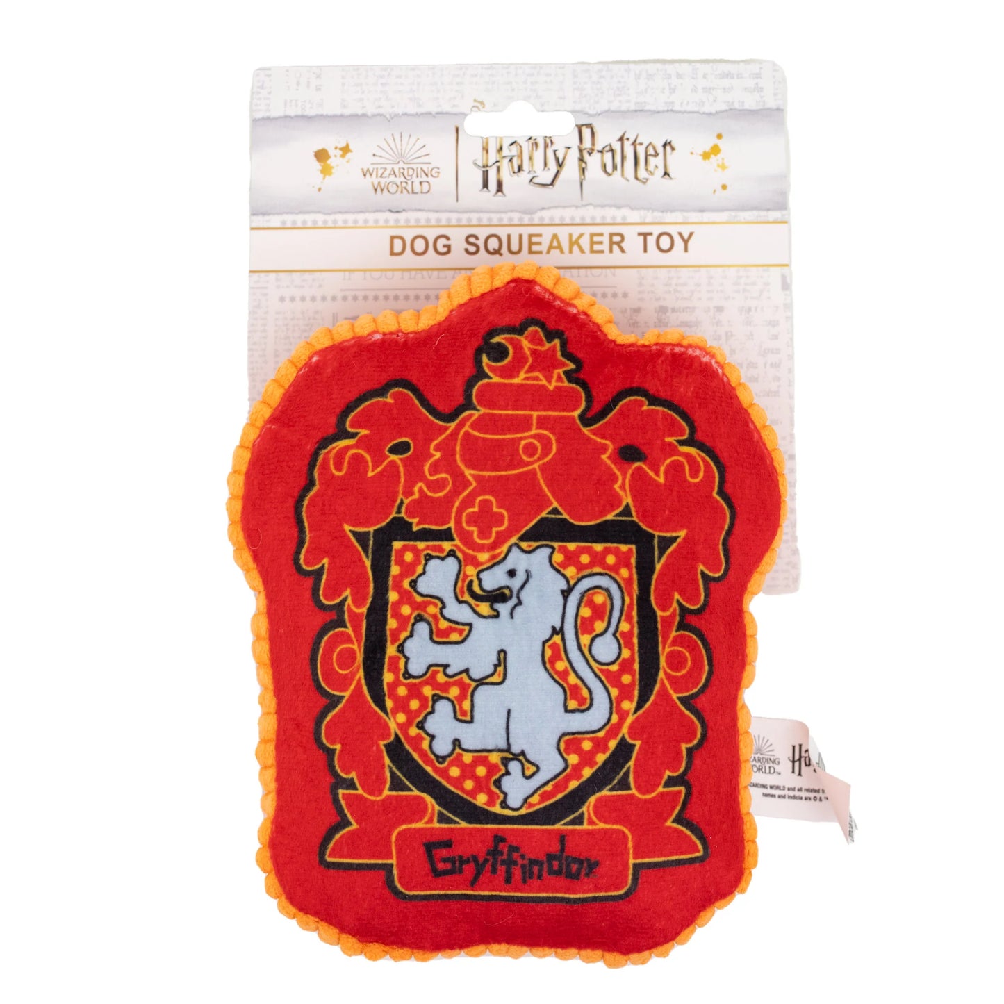 DOG TOY SQUEAKER PLUSH - HARRY POTTER GRYFFINDOR LION CHARM CREST RED