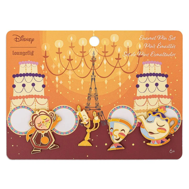 LOUNGEFLY Disney Beauty & The Beast Fixtures 4 Piece Pin Set